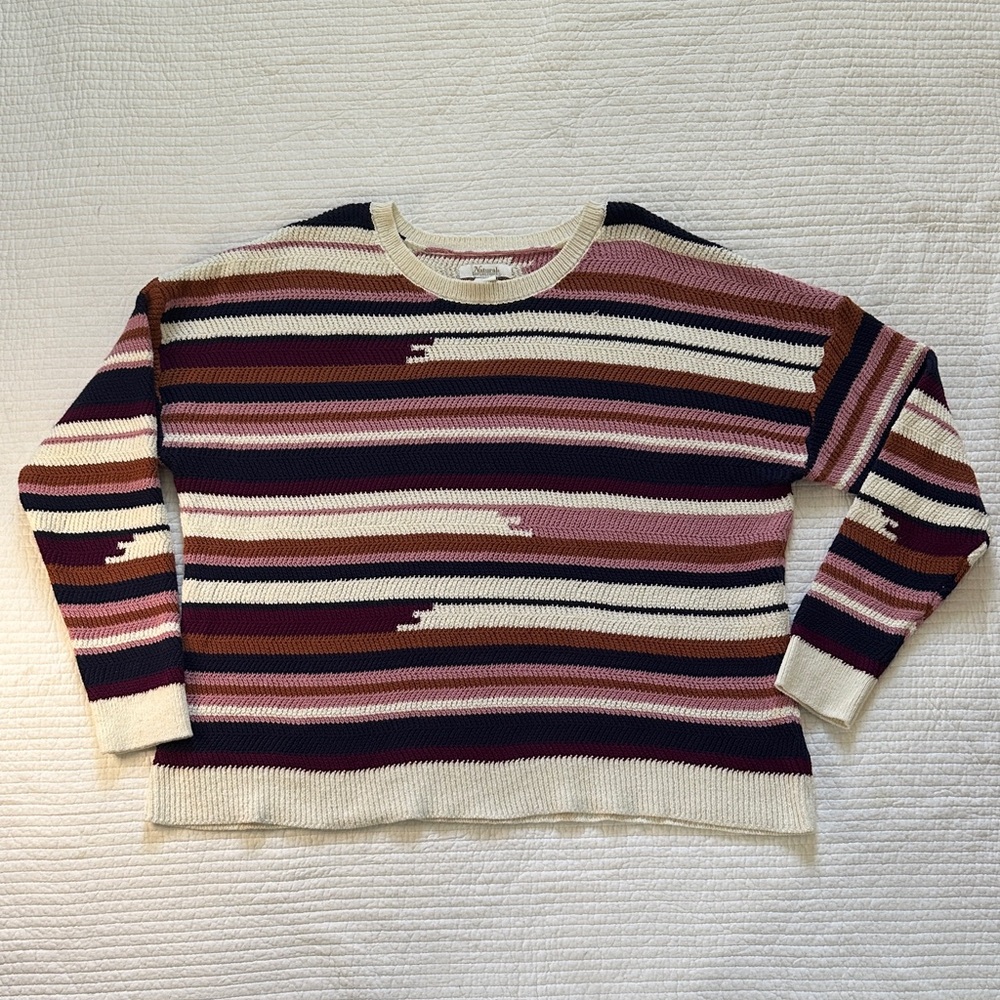 Natural Reflections Striped Crewneck Sweater - Cream, Pink, and Navy XXL